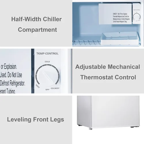 Vista 4 de Galanz Mini refrigerador blanco de una sola puerta de 1.7 pies cúbicos perfecto para dormitorio - GL17WE