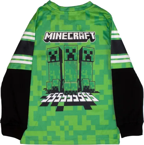 Vista 4 de Minecraft Juego de 2 piezas de videojuego, camiseta y pantalones de malla activa de manga larga para niños, paquete de 2