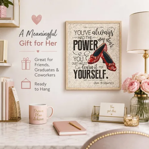 Vista 7 de Glinda The Wizard of O-Z You've Always Had the Power Inspirational Quote 11x14 Framed Wall Art Ready to Hang Ruby Slippers Literary Fantasy Decor
