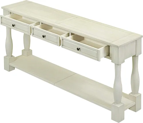 Vista 8 de Merax Long Console Table with Drawers and Shelf for Entryway, 63" Sofa Table Behind Couch for Living Room, Antique White