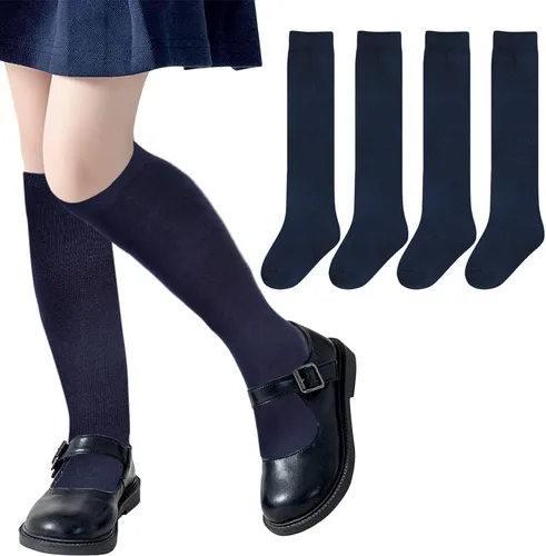 Vista 6 de Chalier 4 Pairs Girls Knee High Socks, Over Craft Cotton Socks Todo blanco