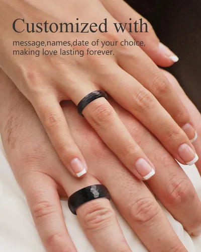 Vista 5 de Three Keys Jewelery - Anillos de tungsteno martillado para hombres y mujeres, 0.157pulgadas, 0.236pulgadas, 0.315pulgadas, negro cepillado, alianza