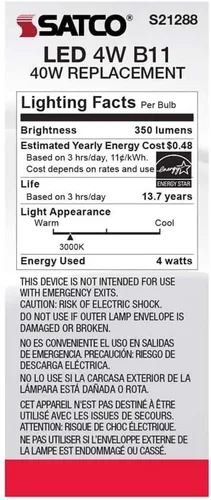 Vista 6 de Satco 6Pk 4w B11 LED 3000K base media esmerilada regulable - 40 W equiv