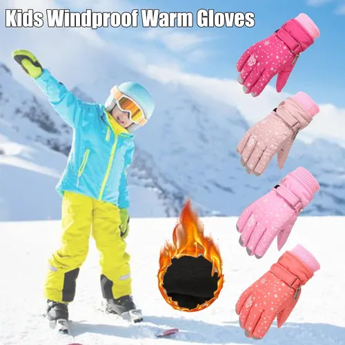 Vista 5 de Baby Boy Girl Ski Gloves - Windproof Thermal Thick Snow Skating Full Finger Toddler Mittens Winter Warm Kids Gloves for 4-9Y