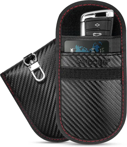 Vista 10 de TICONN 2PK Faraday - Bolsa para llavero de coche, bolsa de bloqueo RFID NFC Beige