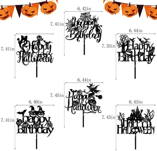 Vista 3 de 6 adornos acrílicos para tartas de Halloween, decoración de pastel de cumpleaños de Halloween, espeluznante con murciélago, calabaza, fantasma