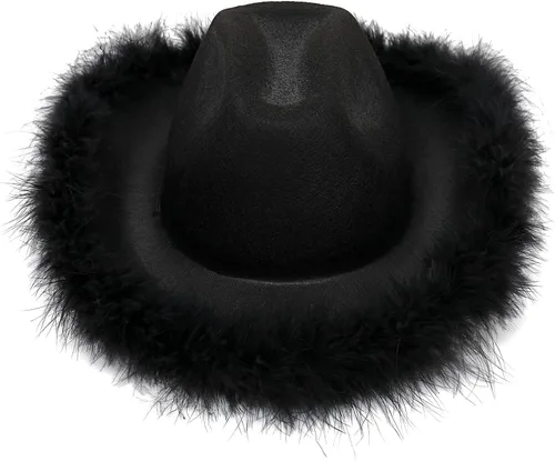 Vista 5 de Amybasic Sombrero de vaquera Boa de plumas rosa para niñas o mujeres para despedida de soltera, fiesta temática de vaquero y cumpleaños