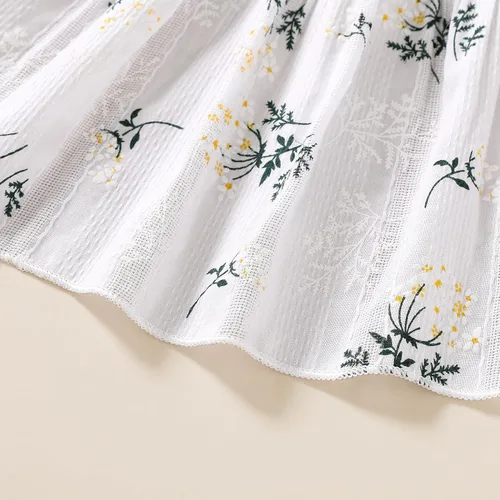 Vista 6 de Vestido bohemio de lino para niña pequeña, vestido casual sin mangas con volantes y estampado floral liso para verano y playa