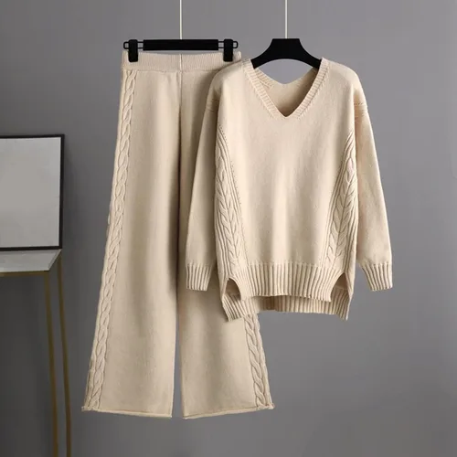 Vista 7 de DUOWEI Suite para mujer de otoño e invierno, a la moda, suelta, casual, pantalones de pierna ancha y trajes formales para mujer