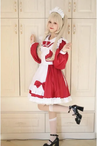 Vista 3 de WKDTWCOS Disfraz de sirvienta para mujer, talla grande, disfraz de sirvienta de Halloween, Lolita, anime japonés, delantal, vestido de sirvienta