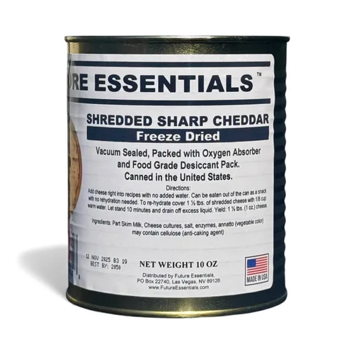 Vista 7 de Future Essentials Queso cheddar afilado liofilizado - Lata #2.5 - Suministro de alimentos de emergencia - Vida útil de 25 años - Fabricado