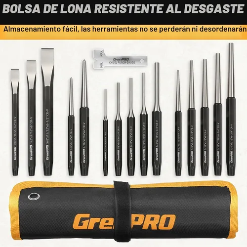 Vista 8 de GRENPRO Juego de cinceles perforadores resistentes de 16 piezas, 40CrV