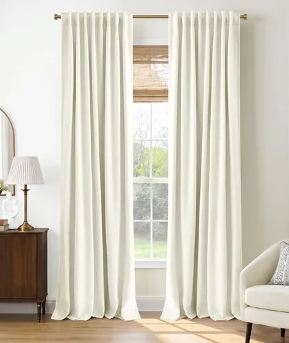 Vista 44 de INOVADAY Cortinas 100% opacas de 84 pulgadas de largo, juego de 4 paneles de lino con pestaña trasera y bolsillo para barra, cortinas opacas