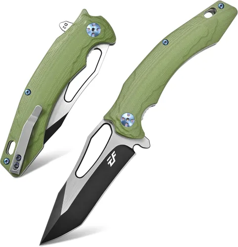 Vista 12 de Eafengrow EF915 Cuchillo plegable D2 hoja de acero con revestimiento de óxido negro; mango G10 con rodamiento de bolas, cuchillo abierto seguro