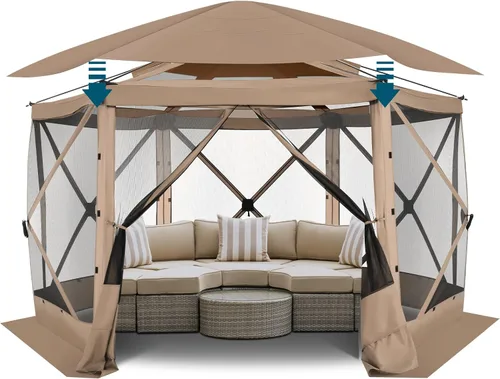 Vista 33 de COBIZI 10x15 Outdoor Patio Gazebo with Privacy Curtains, Khaki Caqui