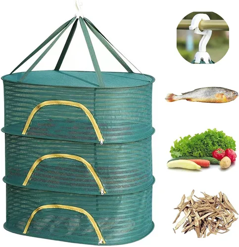 Vista 10 de Red de secado para colgar, secadora de red plegable de 19.7 x 19.7 x 37.4 pulgadas, 6 capas de malla de pescado plegable con cremalleras para secar