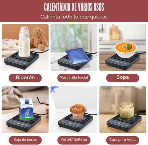 Vista 4 de Calentador de tazas – Calentador eléctrico de taza de café con temporizador, calentador de taza de café para escritorio apagado automático, control