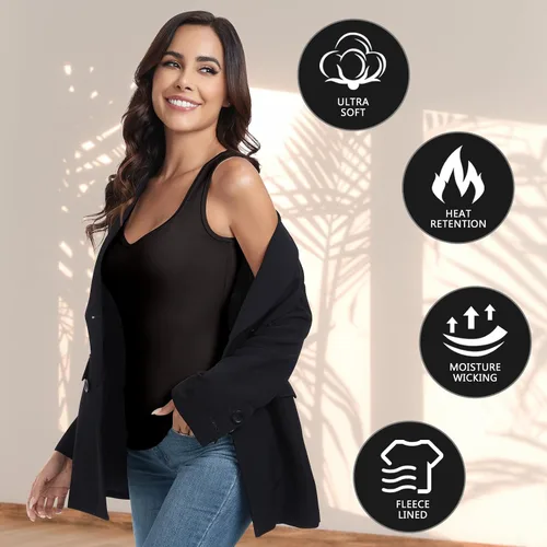 Vista 5 de WOWENY Camiseta sin mangas de forro polar térmico para mujer, sin mangas, cuello corazón, chaleco de invierno, ropa interior, camiseta cálida