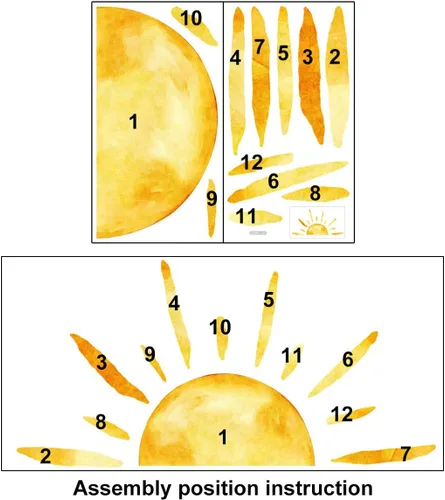 Vista 6 de (127 cm X 63.5 cm) Calcomanía de Pared de Medio Sol Extra Grande de Estilo Boho, Calcomanías de Sol para Pared, Adhesivos de Pared de Sol