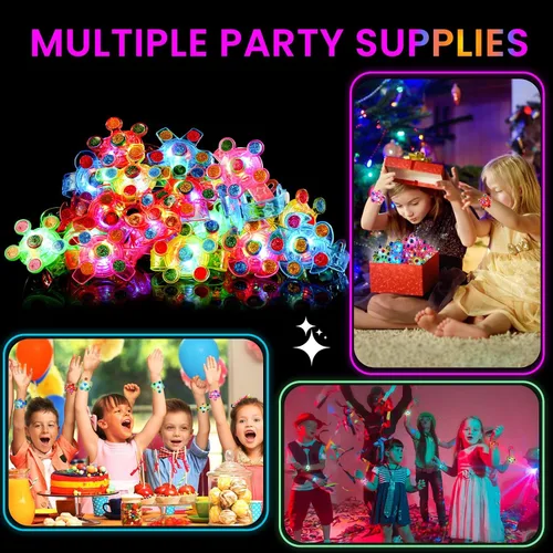 Vista 7 de SCIONE Paquete de 24 pulseras giratorias con luz LED, que brillan en la oscuridad, recuerdos de fiesta para niños de 4 a 8 a 12, juguetes de caja