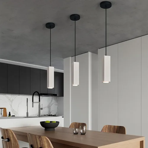 Vista 3 de Lámpara colgante lineal de hormigón, LED industrial colgante de cemento colgante para cocina, isla, comedor, dormitorio, mesita de noche, pequeñas
