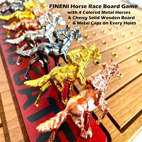 Vista 3 de Juego de carreras de caballos para adultos, juego de mesa de carreras de caballos con 11 lujosos caballos de metal (oro, plata, negro, oro rosa)