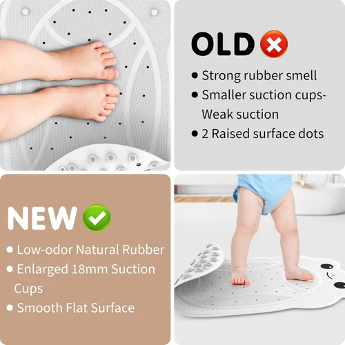Vista 3 de Tapete antideslizante para bañera para niños pequeños, tapete de ducha de 30 x 18 pulgadas para ducha interior, tapete de goma sin olor químico