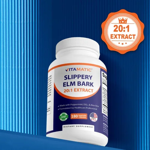 Vista 4 de Vitamatic Barra de olmo resbaladizo de 500 mg con menta 100 mg, DGL 100 mg y aloe vera 100 mg – Vegano, sin OMG – 180 cápsulas – Paquete de 2