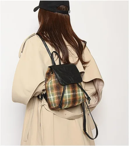Vista 2 de Mochila vintage a cuadros para mujer, mochila clásica preppy casual, mochila estética de viaje, mochila retro para mujer, Verde