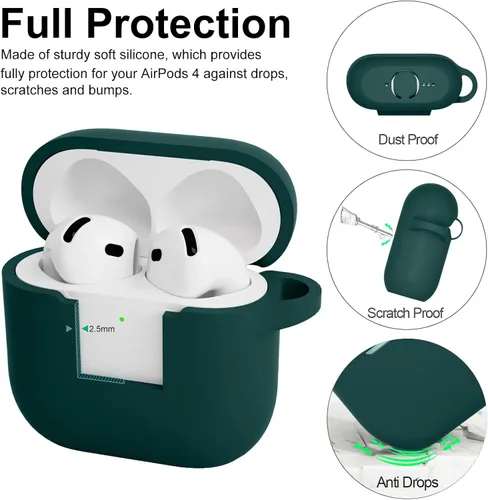 Vista 3 de Funda compatible con AirPods de 4ª generación, funda de silicona protectora suave con kit de limpieza, accesorios para Apple AirPods 4 Gen 2024, LED