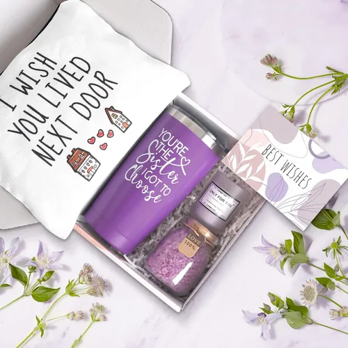 Vista 2 de Regalos de cumpleaños para mejores amigas, canasta de spa, regalos de amistad únicos para mujeres, hermana, mejor amiga (morado)
