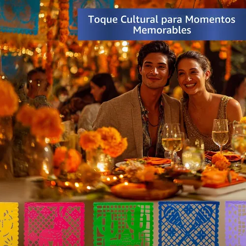 Vista 9 de Cartel de papel picado 5 unidades – Pancartas de fiesta mexicana