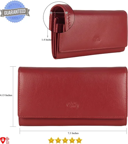 Vista 5 de Mou Meraki - Billetera o bolsa de mano de cuero genuino, con bloqueo de seguridad RFID, con escudo contra el robo de identidad, para mujeres