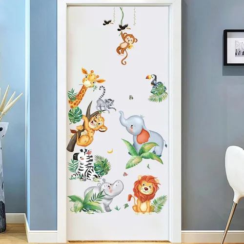 Vista 4 de wondever - Calcomanías de pared con diseño de animales de la selva, diseño de jirafa, elefante Peel and Stick, Removable, Wall Art Decals, Wall