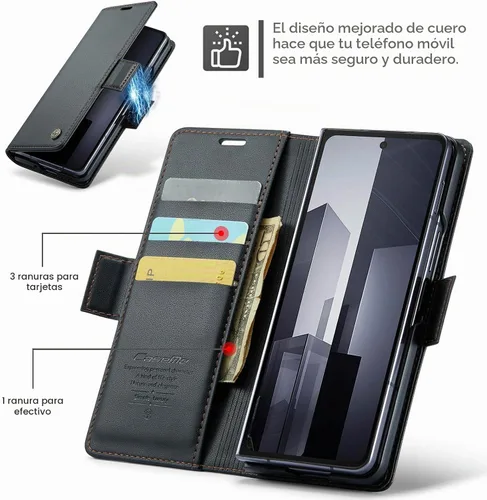 Vista 3 de Funda para Samsung Galaxy Z Fold 6, Funda de Cartera de Cuero PU Premium con Tapa Plegable con [Bloqueo RFID][Portador de Tarjetas][Función de Negro