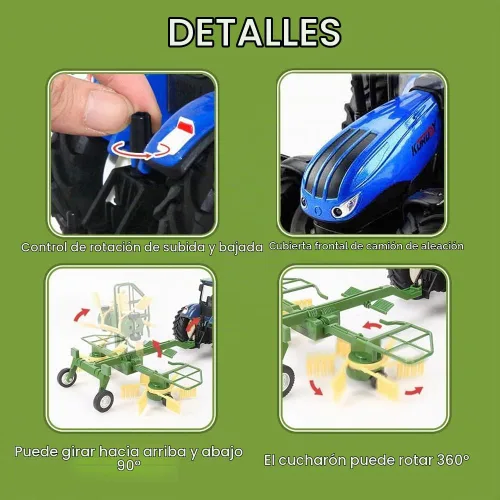 Vista 3 de Camión RC Tractor Agrícola con 2 Baterías Recargables - 2.4G 1/24 Vehículo de Construcción de Alta Simulación con Hileradora Giratoria Doble
