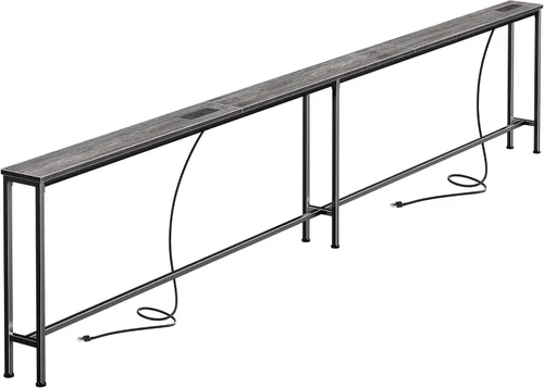 Vista 23 de SUPERJARE - Mesa de sofá de 79 pulgadas con 2 tomas de corriente y puertos USB-C, mesa consola estrecha de 5.9 pulgadas con almacenamiento, mesa