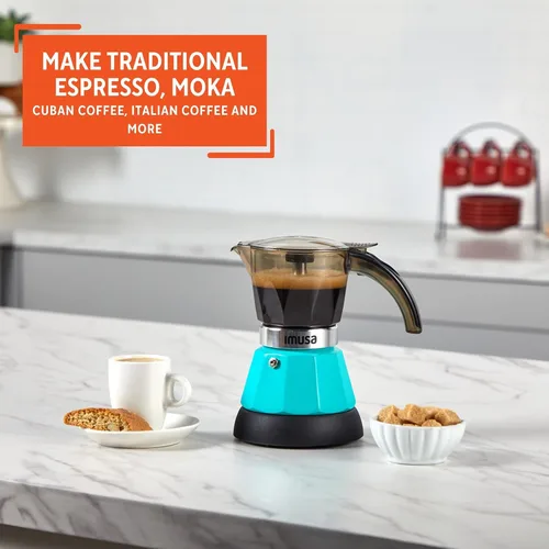 Vista 6 de IMUSA Cafetera Eléctrica de Espresso de 3 o 2 Tazas, Verde Azulado