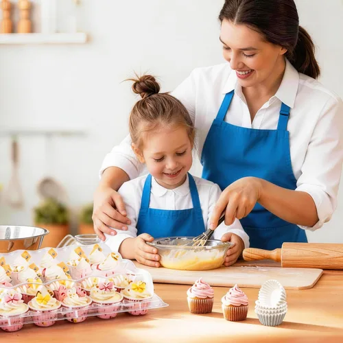 Vista 6 de LotFancy (24 unidades x 12 juegos) Mini recipientes para cupcakes con 288 forros, soporte de cajas de plástico para cupcakes, sin BPA, transparente