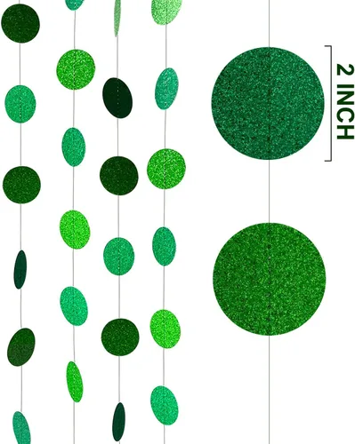 Vista 6 de XIANMU Guirnalda de papel verde con purpurina, círculo, pancarta para fiesta, decoración de fondo para fiesta temática verde, día de San Patricio