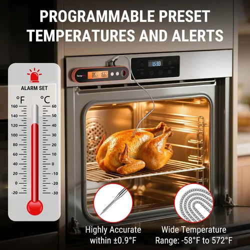 Vista 2 de TempPro TP610W - Termómetro recargable de lectura instantánea para cocinar, termómetro digital de acero inoxidable para carne, con alarma