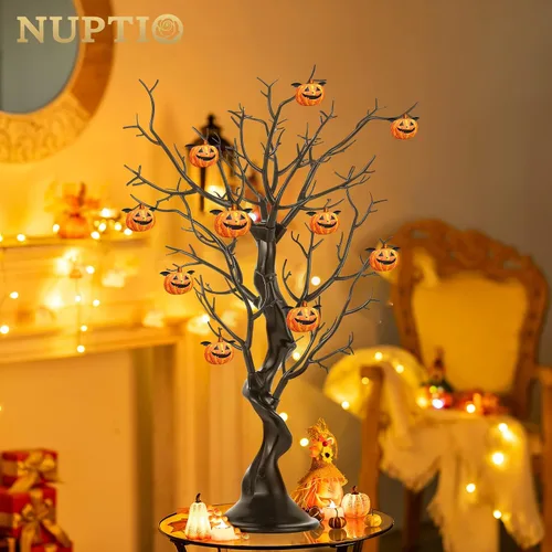 Vista 7 de NUPTIO Árbol Artificial Negro de Halloween: 22.8 pulgadas de Alto Exhibidor de Ornamentos Navideños Árboles Falsos Manzanita Ramas Decorativas