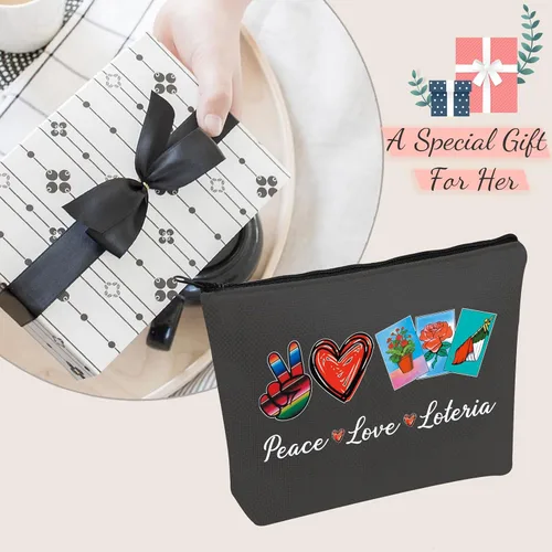 Vista 7 de JXGZSO Bolsa de lotería divertida bolsa de almacenamiento de bingo mexicano, regalo de lotería, paz, amor, lotería, bolsa de lona con cremallera