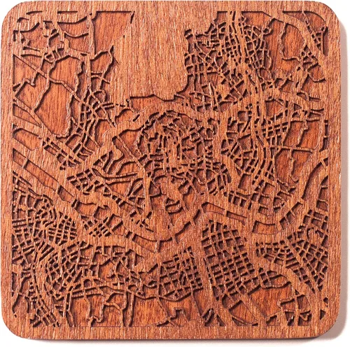 Vista 64 de Posavasos Amsterdam Map by O3 Design Studio, 1 pieza, posavasos de madera Sapele con mapa de la ciudad, hecho a mano, varias ciudades opcionales