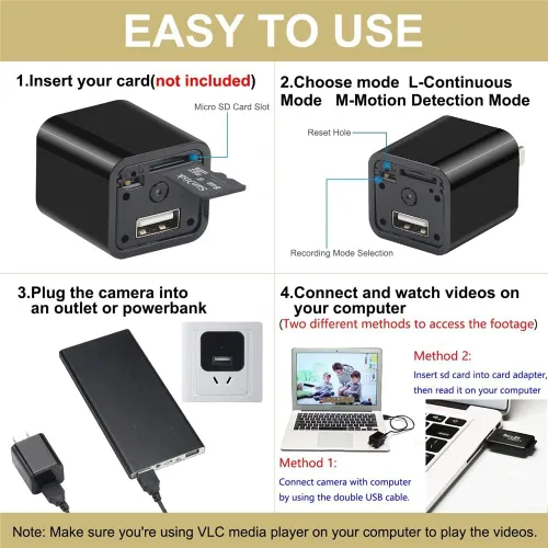 Vista 4 de Cargador inteligente de cámara USB WiFi, cámara inalámbrica HD 1080P, aplicación de cámara de seguridad, alimentación en vivo para el hogar