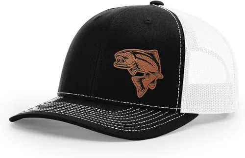 Vista 17 de Sombrero de pesca de salmón con parche de cuero grabado láser Richardson 112 Snapback Trucker Cap