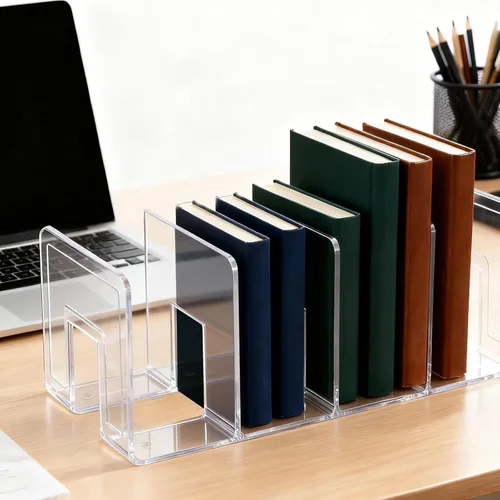 Vista 4 de Paquete de 4 clasificadores de archivos acrílicos, organizador de carpetas de archivos de escritorio transparente de 4 secciones, estante grueso