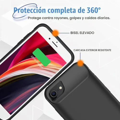 Vista 5 de Funda de batería para iPhone 6/6s/7/8/SE 2/3ª generación, cargador portátil de 10000 mAh, batería recargable, funda de carga compatible con iPhone
