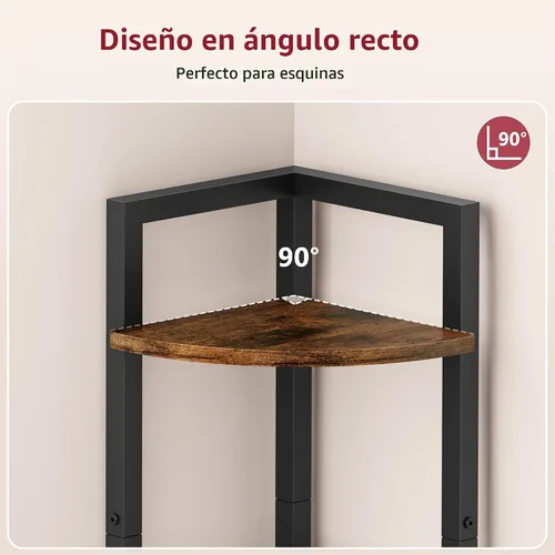 Vista 4 de Tajsoon Corner Shelf Stand 4 Tier 48.5" with Metal Frame, Rustic Brown Marrón rústico