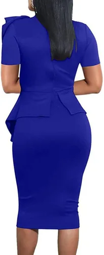 Vista 3 de TICBRY Vestido midi elegante de mujer con hombros descubiertos y péplum bodycon para boda